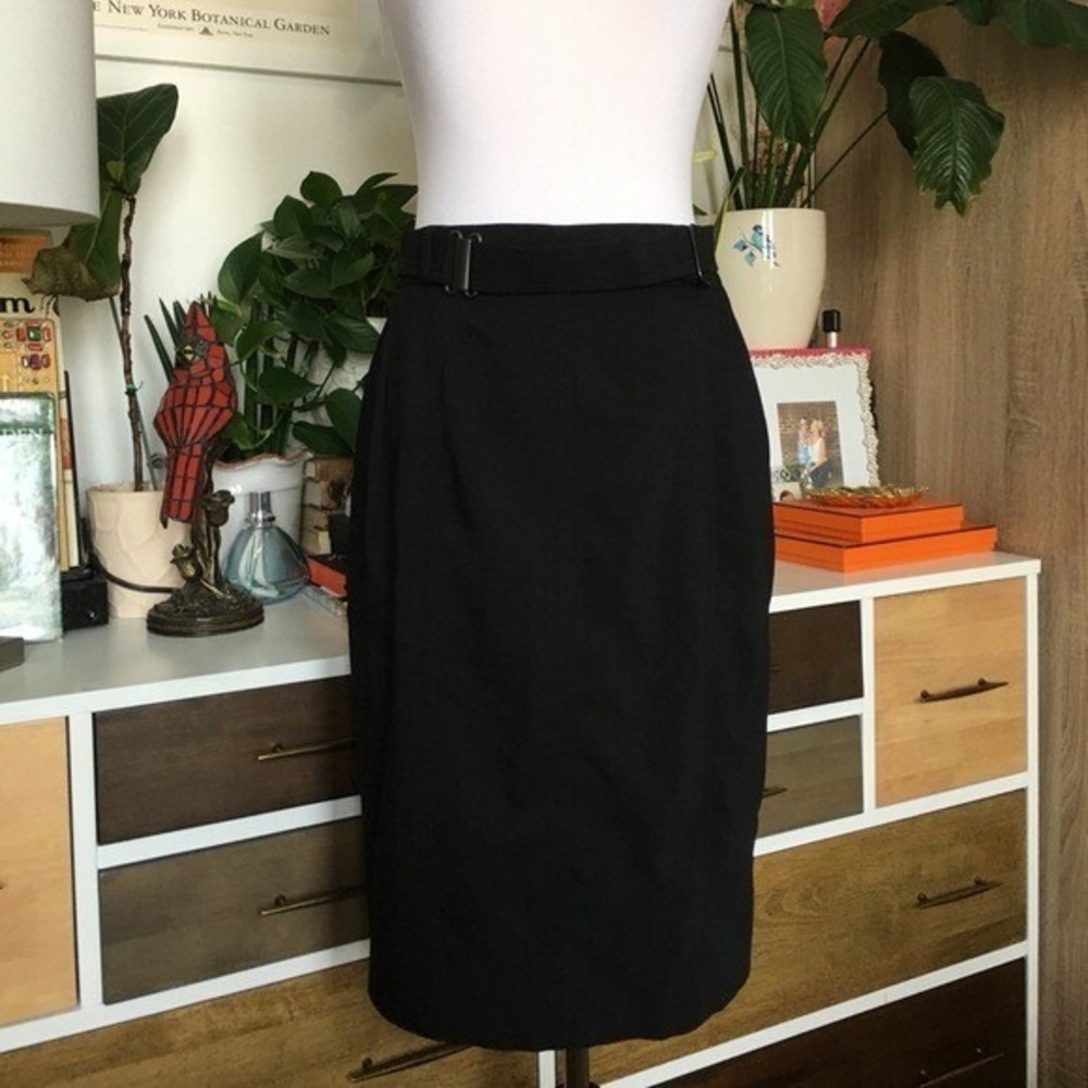 Akris Punto Mini Wool Mix Pencil Black‎ Skirt US 8 Office Work Old Money